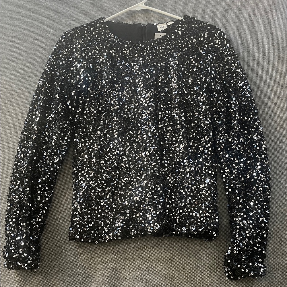 GAP Black Sequin Long Sleeve Blouse